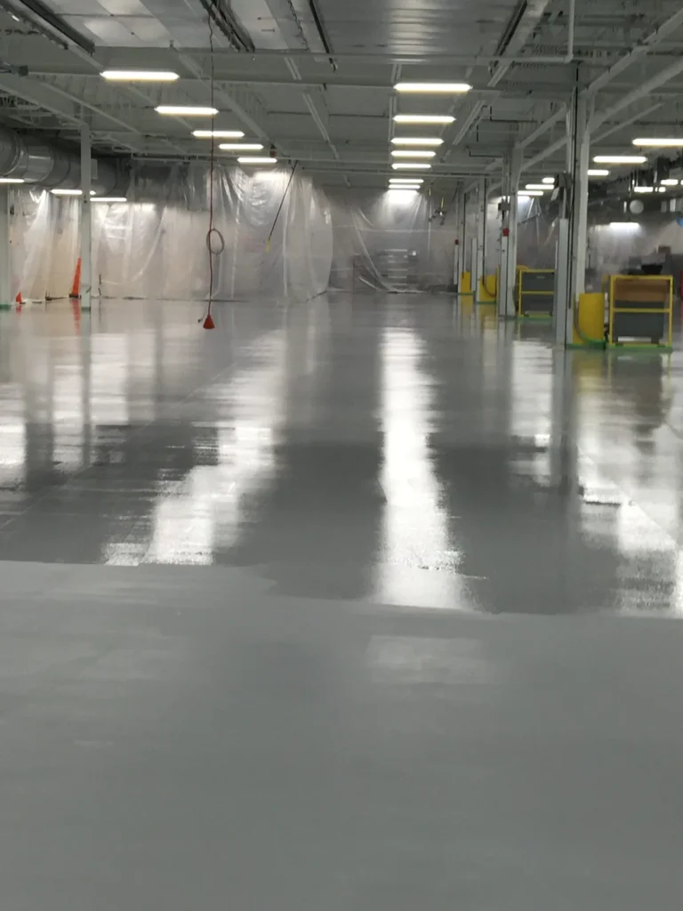 Anti-static ESD floor coating in a warehouse corridor