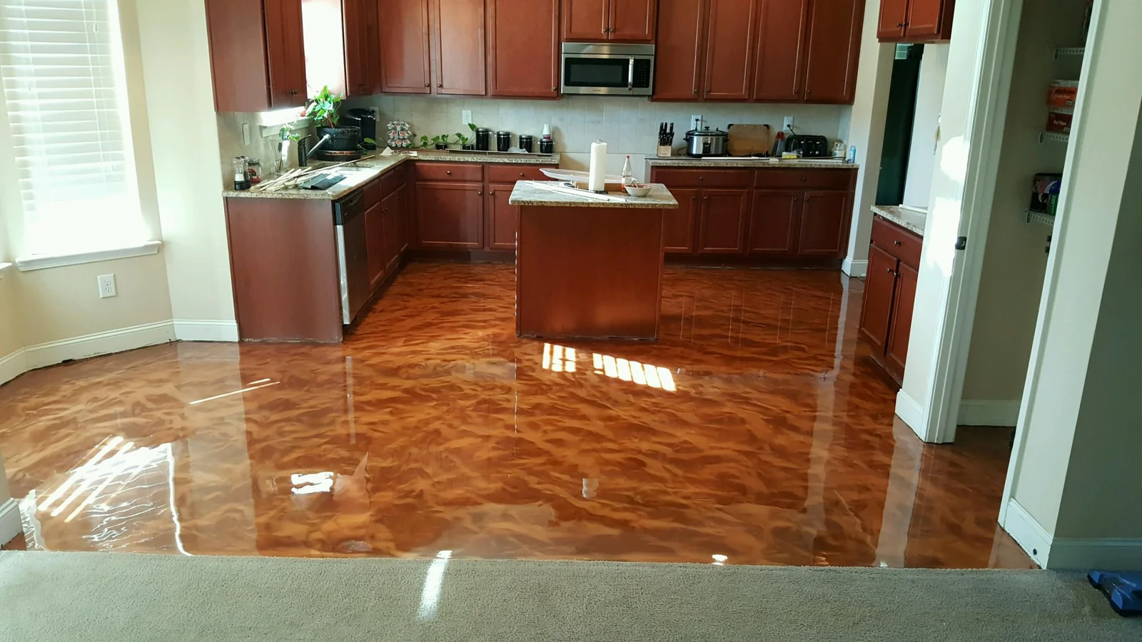 Metallic Marble kitchen floor in a Lincoln Penny and Deep Mocha blend