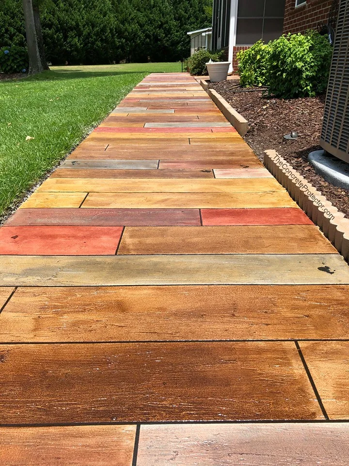 Rustic Concrete Wood plank finish on a concrete walkway