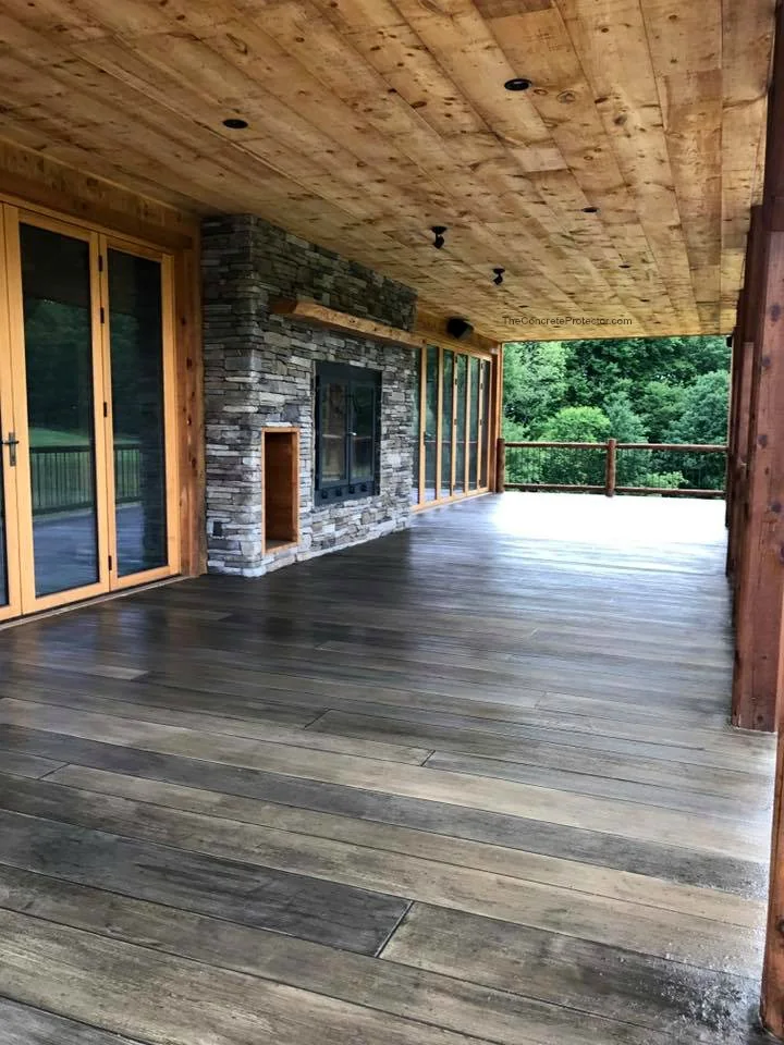 Rustic Concrete Wood porch in a weathered gray plank finish