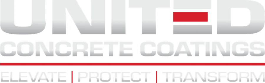 United Concrete Coatings logo: silver UNITED wordmark with a red bar, Concrete Coatings, and the line Elevate, Protect, Transform